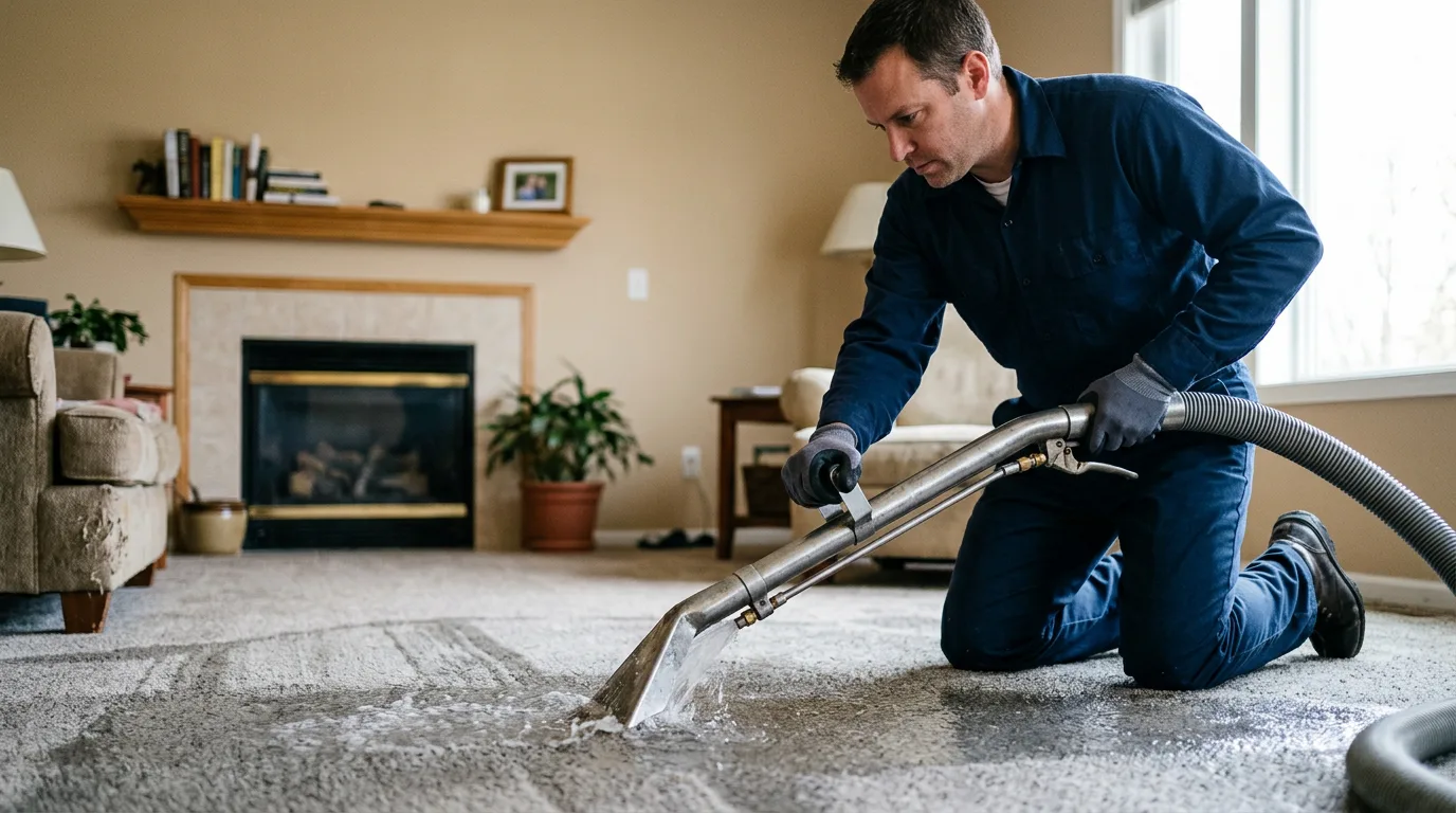 Water damage restoration technician working near Old Orchard Beach, ME